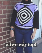 Load and play video in Gallery viewer, Two Way Granny Square Mockneck Cropped Sleeve Sweater in Gray/Lavender
