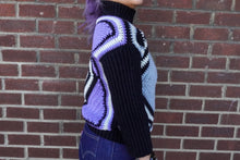 Load image into Gallery viewer, Two Way Granny Square Mockneck Cropped Sleeve Sweater in Gray/Lavender
