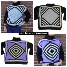 Load image into Gallery viewer, Two Way Granny Square Mockneck Cropped Sleeve Sweater in Gray/Lavender
